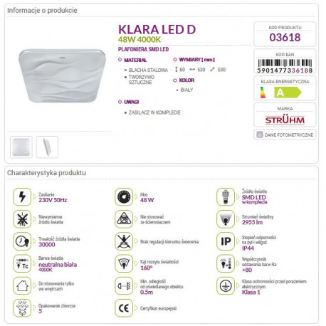 Lampa plafon LED KLARA D 48W 03618 STRUHM