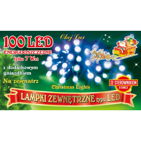 Lampki choinkowe LED100/8F czerwone 10m 8 funkcji zewnętrzne OKEJ LUX