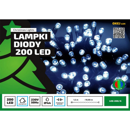 Lampki choinkowe LED200/G 7,2W multikolor zewnętrzne 20m OKEJ LUX