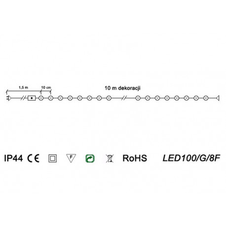 Christmas tree lights LED100/G/8F warm 10m 8 functions outdoor OKEJ LUX