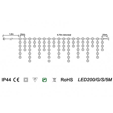 Kurtyna sople LED-200/G/S/5M zimne efekt błysku zewnętrzne OKEJ LUX