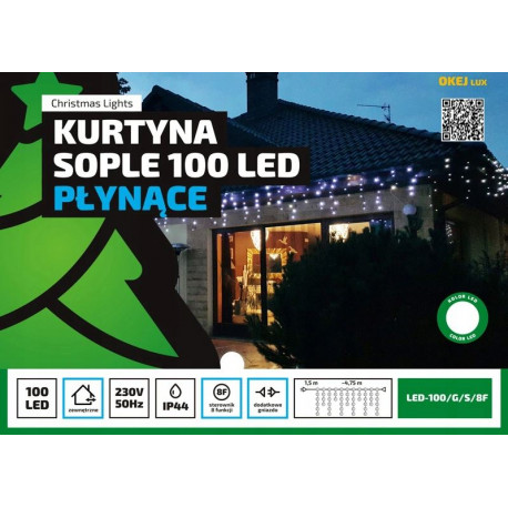 Curtain icicle LED-100/G/S/8F cold 4,75m 8 FUNCTIONS outdoor OKEJ LUX