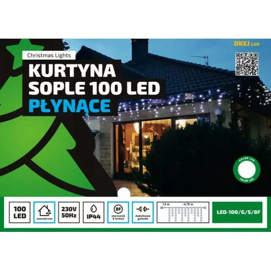 Kurtyna sople LED-100/G/S/8F zimna 4,75m 8 FUNKCJI zewnętrzne OKEJ LUX
