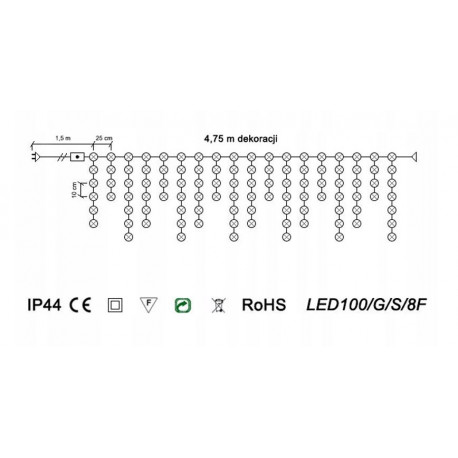 Curtain icicle LED-100/G/S/8F cold 4,75m 8 FUNCTIONS outdoor OKEJ LUX