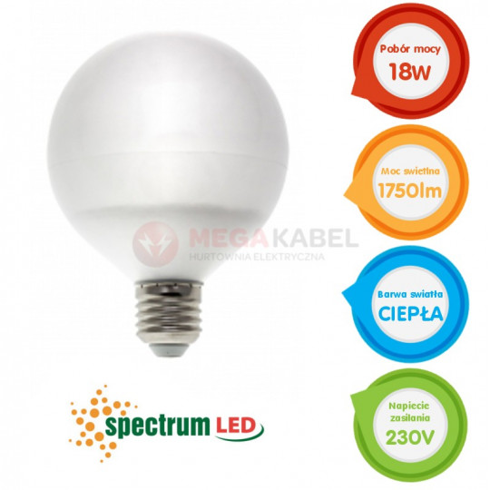 GLOBE LED light bulb E27 18W 2900K warm WOJ13806 SPECTRUM