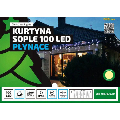 Kurtyna sople LED100/G/S/8F ciepła 4,75m 8 FUNKCJI zewnętrzna OKEJ LUX