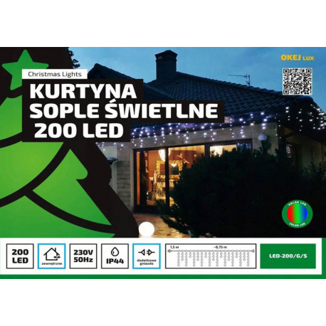 Curtain icicle LED200/G/S multicolor outdoor 8,75m
