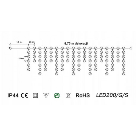Curtain icicle LED200/G/S multicolor outdoor 8,75m