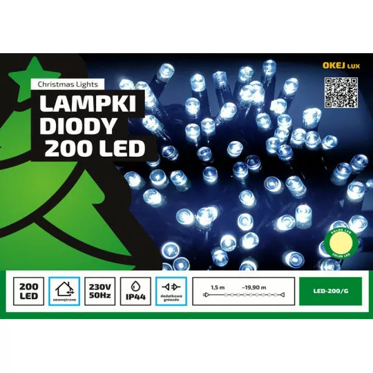 Christmas tree lights LED-200/G 7,2W warm outdoor 20m OKEJ LUX