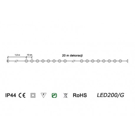 Christmas tree lights LED-200/G 7,2W warm outdoor 20m OKEJ LUX