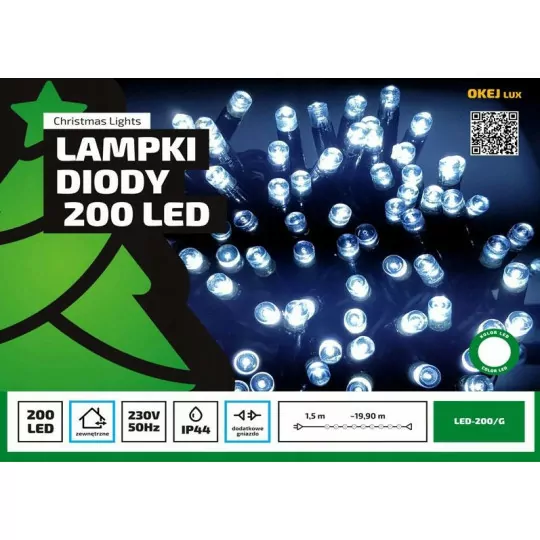 Lampki choinkowe LED-200/G 7,2W zimna 20m zew.