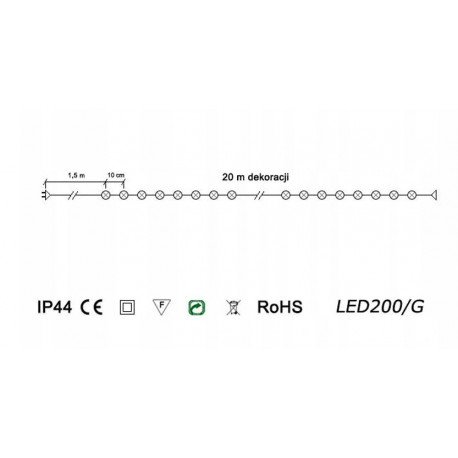 Christmas tree lights LED-200/G 7,2W cold 20m outdoor OKEJ LUX