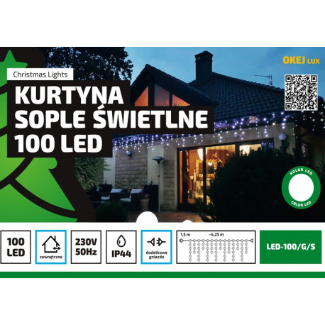 Curtain icicle LED-100/G/S cold outdoor 4,25m OKEJ LUX