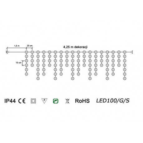 Curtain icicle LED-100/G/S cold outdoor 4,25m OKEJ LUX