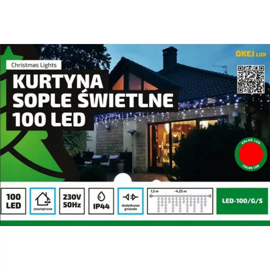 Kurtyna sople LED100/G/S czerwona zewnętrzna 4,25m OKEJ LUX