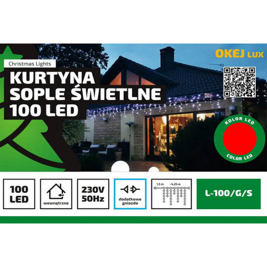 Curtain icicle LED-100/G/S red indoor OKEJ LUX