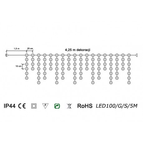 Kurtyna sople LED100/G/S/5M zimna zewnętrzne 4,25m FLASH OKEJ LUX