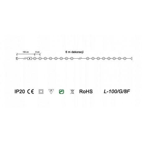 Christmas tree lights LED100/8F warm 6m internal 8 functions OKEJ LUX
