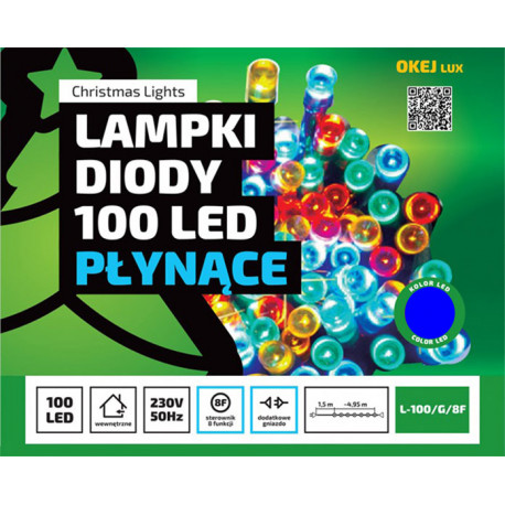 Lampki choinkowe L-100/G/8F niebieskie wewnętrzne 8 funkcji OKEJ LUX