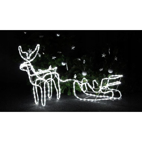 Reindeer + LED sleigh cold white + FLASH CW size M