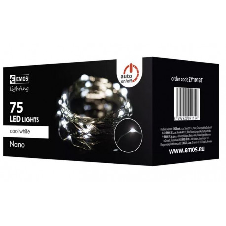 Christmas tree lights nano Timer 75LED 7.5m cold ZY1913T IP44 EMOS