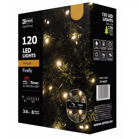 Lampki choinkowe świetliki XMAS vintage 120LED 12m timer ZY1907T EMOS
