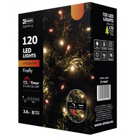 Lampki choinkowe świetliki XMAS vintage czerwony timer ZY1908T IP44 EMOS