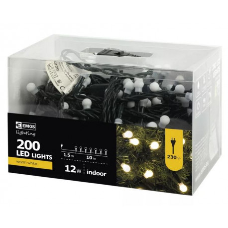 Lampki choinkowe kulki XMAS ciepły 200LED 10m ZYK0208 IP20 EMOS