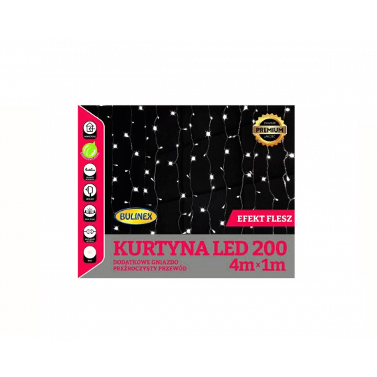 Lampki choinkowe kurtyna 200LED flash 4x1m zimne wewnętrzne Bulinex