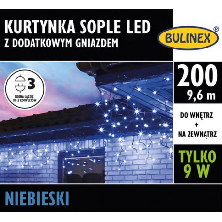 Kurtyna sople LED200 niebieska 9,6m 13-576 zewnętrzna + gniazdo Bulinex