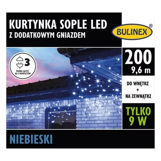 Kurtyna sople LED200 niebieska 9,6m 13-576 Bulinex