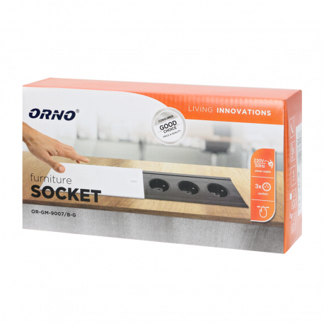 Gniazdo meblowe wpuszczane w blat 3GN z/u czarne Orno