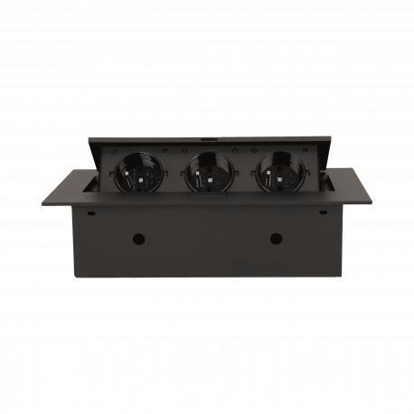 Gniazdo meblowe wpuszczane w blat z płaskim rantem 3x2P+Z czarne Orno
