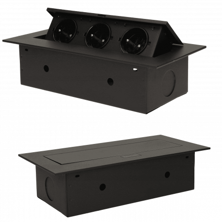 Gniazdo meblowe wpuszczane w blat z płaskim rantem 3x2P+Z czarne Orno