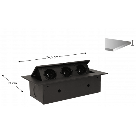 Gniazdo meblowe wpuszczane w blat z płaskim rantem 3x2P+Z czarne Orno