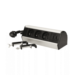 Gniazdo meblowe z zaciskami śrubowymi, ładowarką USB i przewodem 1,8m, 3x2P+Z, 2xUSB