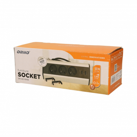 Gniazdo meblowe z zaciskami śrubowymi, ładowarką USB i przewodem 1,8m, 3x2P+Z, 2xUSB