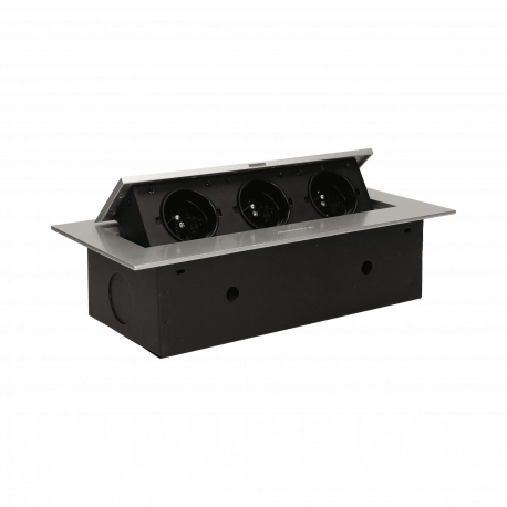 Gniazdo meblowe wpuszczane w blat z płaskim rantem, 3x2P+Z, srebrne Orno