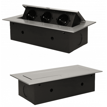 Recessed furniture outlet with flat rim, 3x2P+Z, silver Orno