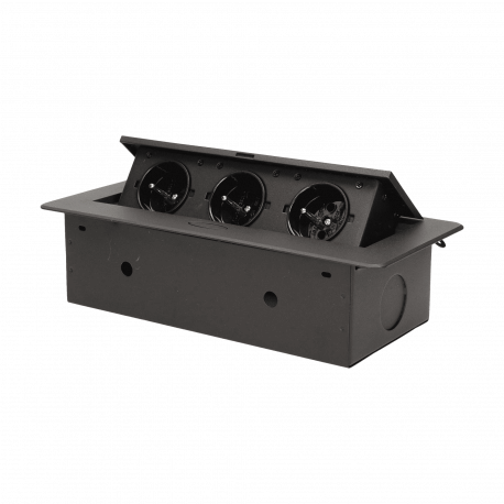 Gniazdo meblowe wpuszczane w blat z płaskim frezowanym rantem, 3x2P+Z, czarne Orno