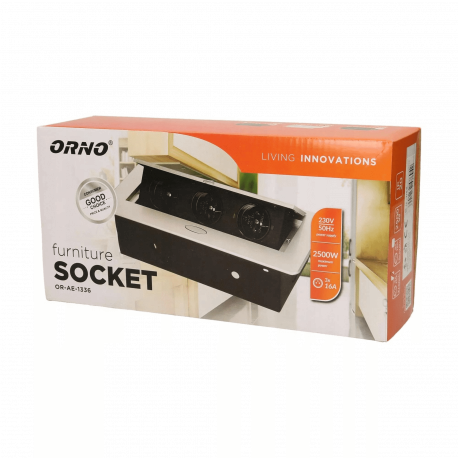 Gniazdo meblowe wpuszczane w blat z płaskim frezowanym rantem, 3x2P+Z, czarne Orno