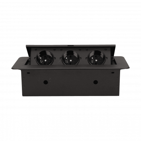 Gniazdo meblowe wpuszczane w blat z płaskim frezowanym rantem, 3x2P+Z, czarne Orno