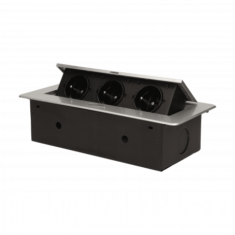 Gniazdo meblowe wpuszczane w blat z płaskim frezowanym rantem, 3x2P+Z, srebrne Orno