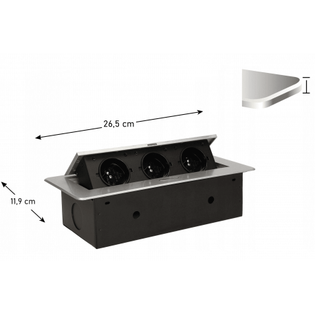 Gniazdo meblowe wpuszczane w blat z płaskim frezowanym rantem, 3x2P+Z, srebrne Orno