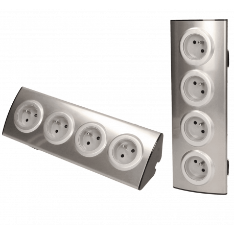 Gniazdo meblowe kuchenne 4x2P+Z, montaż na rzepy, INOX Orno
