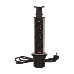 Gniazdo meblowe Ø6cm wysuwane z blatu z blokadą i przewodem 1,8m, 3x2P+Z, INOX ORNO