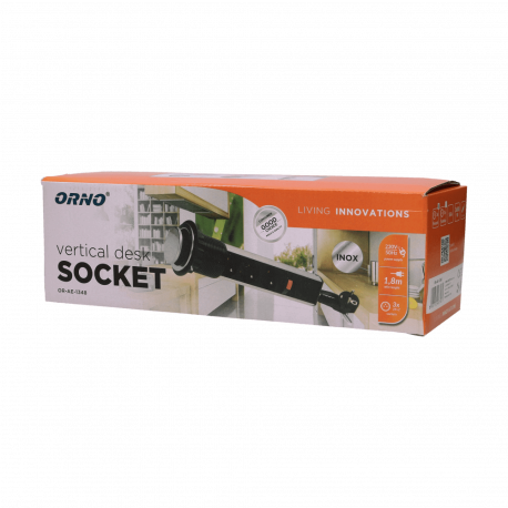 Gniazdo meblowe Ø6cm wysuwane z blatu z blokadą i przewodem 1,8m, 3x2P+Z, INOX ORNO