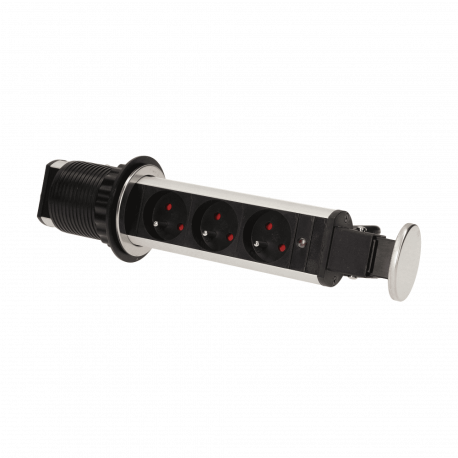 Furniture socket Ø6cm sliding out of countertop with locking mechanism and 1,8m cable, 3x2P+Z, INOX ORNO