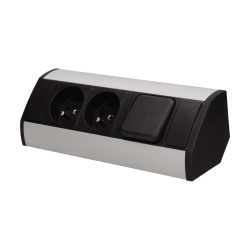 Gniazdo meblowe 2x2P+Z z wyłącznikiem, czarno-srebrne Orno