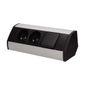 Gniazdo meblowe 2x2P+Z z wyłącznikiem, czarno-srebrne Orno
